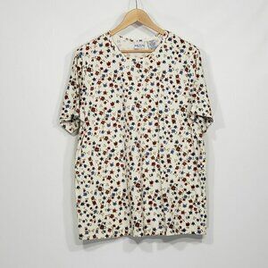 Bobbie Brooks Cream & Blue Floral Short Sleeve Blouse Women's 14/16